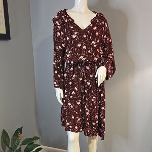 Hatley Floral V-Neck Adjustable Waist Asymmetrical Ruffled Hem Dress Size XL